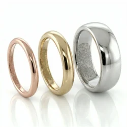 Fingerprints on the inside of a 9 carat rose gold nine carat yellow gold and nine carat white gold ring