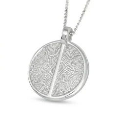 Sterling silver round Duo pendant that features two fingerprints on the front of pendant necklace