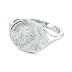 Sterling silver horizontal Oval fingerprint signet ring