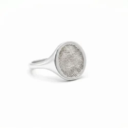 Sterling silver or 9 carat white gold vertical Oval fingerprint signet ring