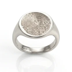 Sterling silver or 9 carat white gold horizontal Oval fingerprint signet ring