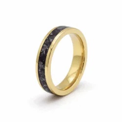 9ct Yellow Gold ashes ring with cremation ashes and opal inclusion inlay, handmade memorial jewellery by Uneik Jewellery Australia