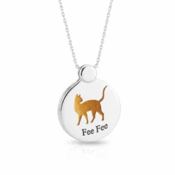 Sterling Silver or White Gold cat ashes jewellery pendant with necklace with pet cremation ashes. Handcrafted in Australia. Pet memorial jewellery by Uneik Jewellery and Memories4Life.