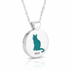 Sterling Silver or 9ct White Gold ashes jewellery pendant with necklace with pet cremation ashes. Handcrafted in Australia. Pet memorial jewellery by Uneik Jewellery and Memories4Life.