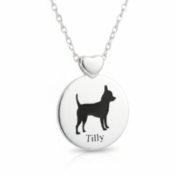 Sterling Silver or White Gold dog ashes jewellery pendant with necklace with pet cremation ashes. Handcrafted in Australia. Pet memorial jewellery by Uneik Jewellery and Memories4Life.