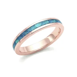 9ct Rose Gold ashes ring with cremation ashes and opal inclusion inlay, handmade memorial jewellery by Uneik Jewellery Australia